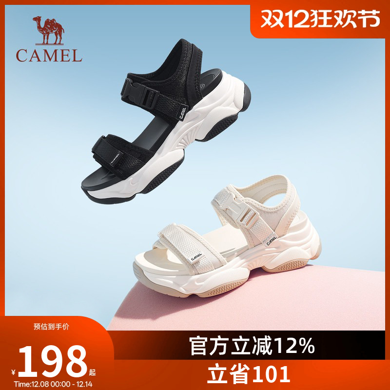 骆驼女鞋夏季新款厚底松糕沙滩鞋魔术贴时尚休闲软底运动凉鞋女款