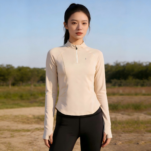 女半拉链速干T立领带拇指扣磨毛运动修身TV1023