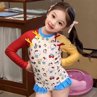 女童泳衣2025新款女孩长袖连体游泳衣女宝宝防晒海边度假卡通泳装