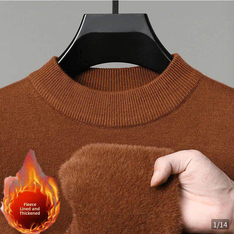 皮卡尔国际男装香港专柜进口水貂毛羊绒衫秋冬男士一体绒加厚毛衣