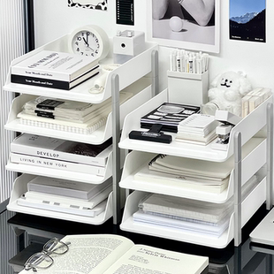 桌面多层文件架办公室工位学生宿舍资料试卷A4纸收纳架桌上收纳盒