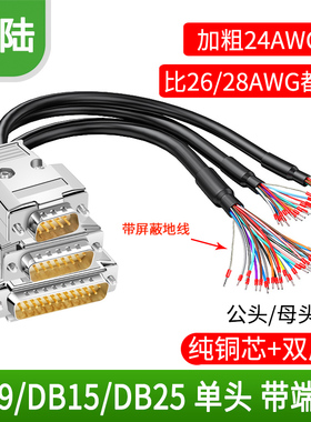 工业级DB9串口线单头9针端子线DB15并口线DB25连接线9/15芯单头线