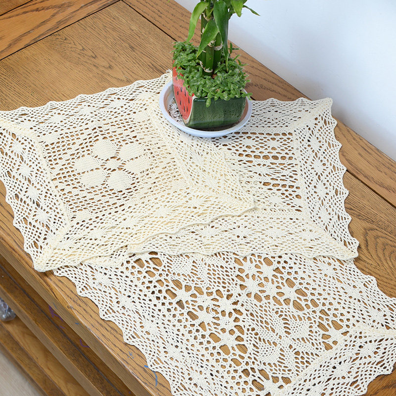 复古蕾丝田园镂空纯色盖巾小桌布餐垫长方形台布拍摄背景道具