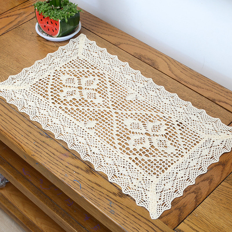 复古蕾丝田园镂空纯色盖巾小桌布餐垫长方形台布拍摄背景道具