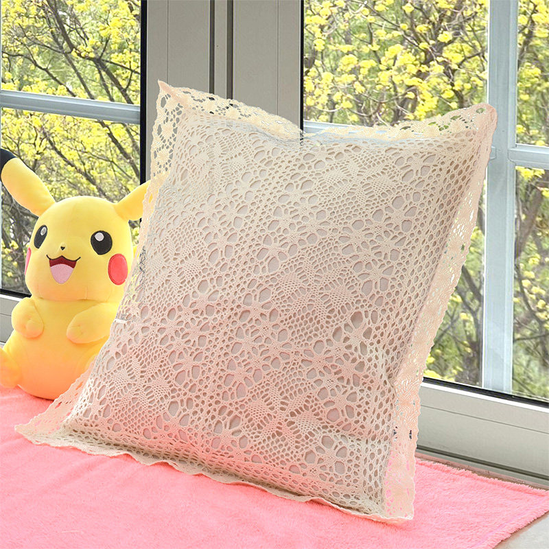 镂空仿钩针抱枕沙发靠垫舒适纯色内胆芯正方形一对包邮