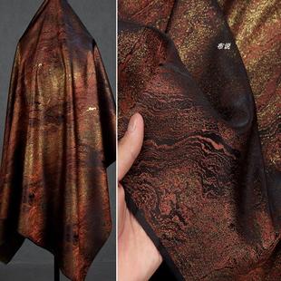 暗红色 鎏金银河织锦缎提花面料 闪亮织金中式汉服马面裙外套布料