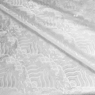 白色江崖海浪纹织锦缎提花面料柔软舒适中式外套马甲旗袍丝绸布料