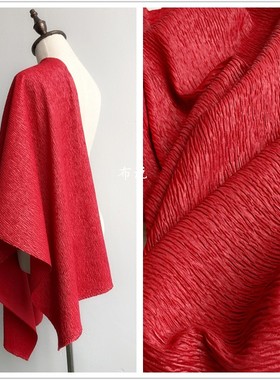 原创 大红色牛肚布凹凸不平树皮褶皱肌理创意布料 仿青蛙皮纹面料