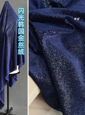 深蓝紫蓝色闪光韩国绒布料 满天星亮闪闪烫金银点子弹力丝绒面料