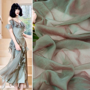 柔光双色暮云纱面料 柔软细腻丝滑亲肤雪纺纱汉服裙子里衬布料