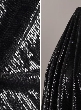 黑色丝绒布刺绣3mm亮片布料 设计礼服裤子上衣韩国绒闪闪亮片面料