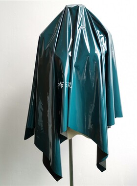 墨绿宝石绿色亮面皮革 亮皮针织高弹力PU仿皮料 镜面皮革布料面料