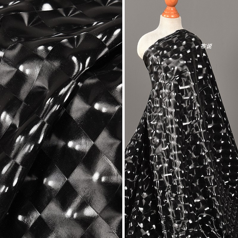 原创水珠格子PU皮革有弹力面料
