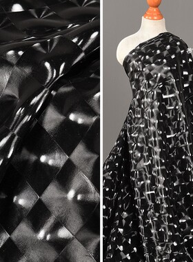 黑色水珠格子PU皮革 柔软有弹力3D水滴皮衣皮裤创意装设计师面料