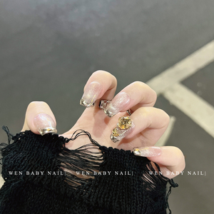 【温Baby】月牙猫眼~高级爆闪美甲堆钻银边法式气质手工穿戴甲片