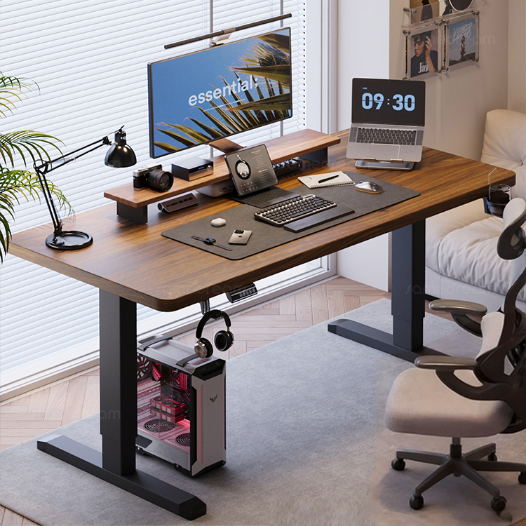 实木电动升降桌家用电脑桌可升降电竞桌子学习办公书桌写字工作台