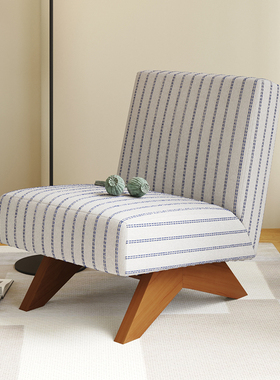 ROME设计师单人沙发椅中古风棕蓝色格子休闲椅客厅卧室靠背沙发椅