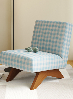 ROME设计师单人沙发椅中古风蓝色格子休闲椅客厅卧室靠背布艺椅子