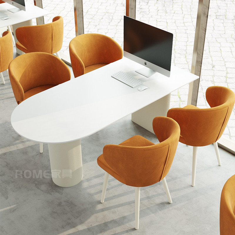 影楼选片休息区接待弧形沙发网红奶油婚纱洽谈美容院桌椅组合套装