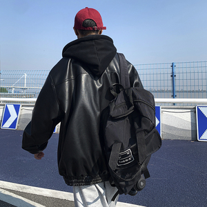 1014-PY985-P148假两件皮衣外套男2025年新款机车服pu皮夹棉棉衣图片