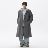 FY928~黑色中长款假两件可拆卸毛呢大衣男款冬季男加厚呢子风衣，男装风衣，星座1014