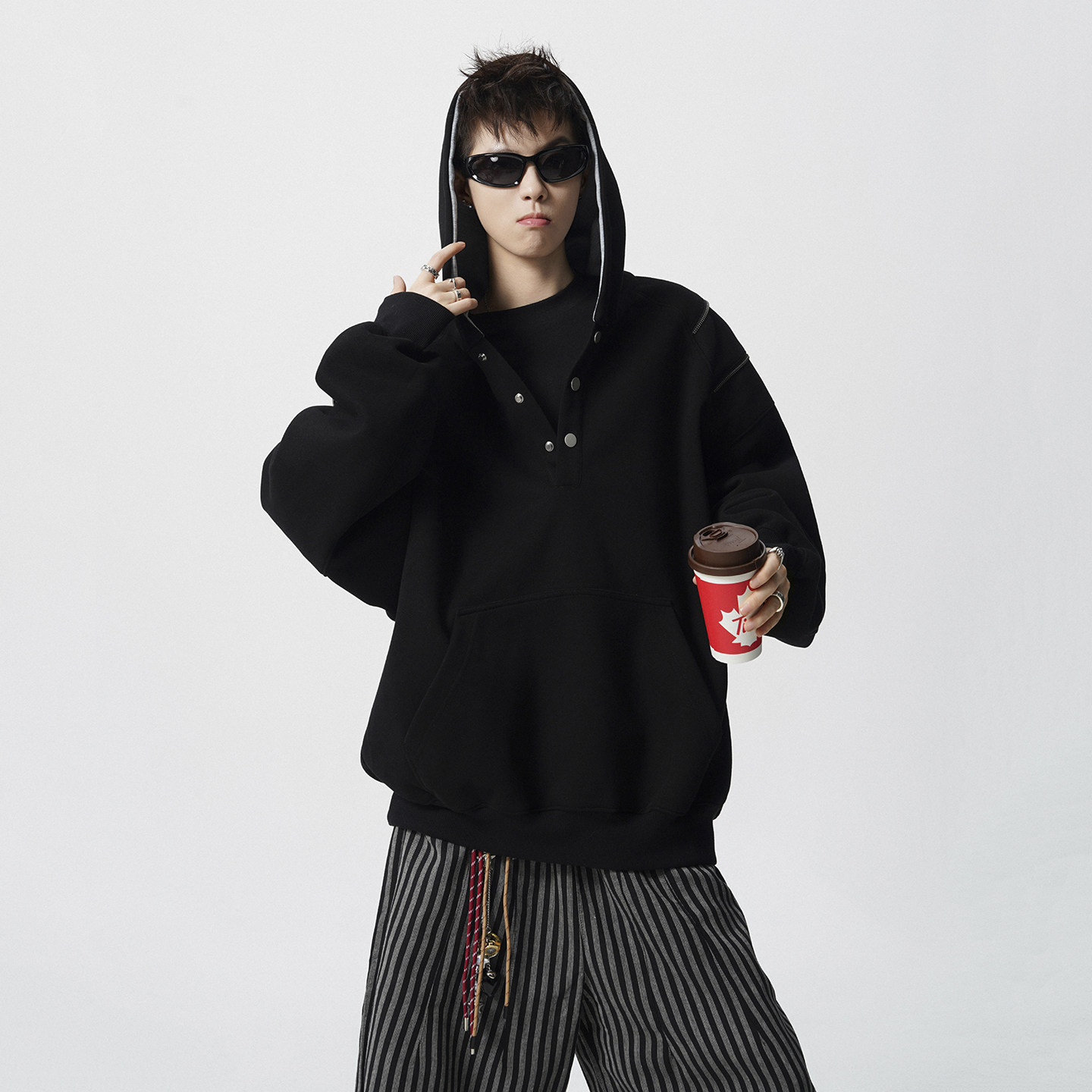 现货1014-WY375特批68美式半开领按扣卫衣男秋撞色拉链连帽衫,男装卫衣,星座1014