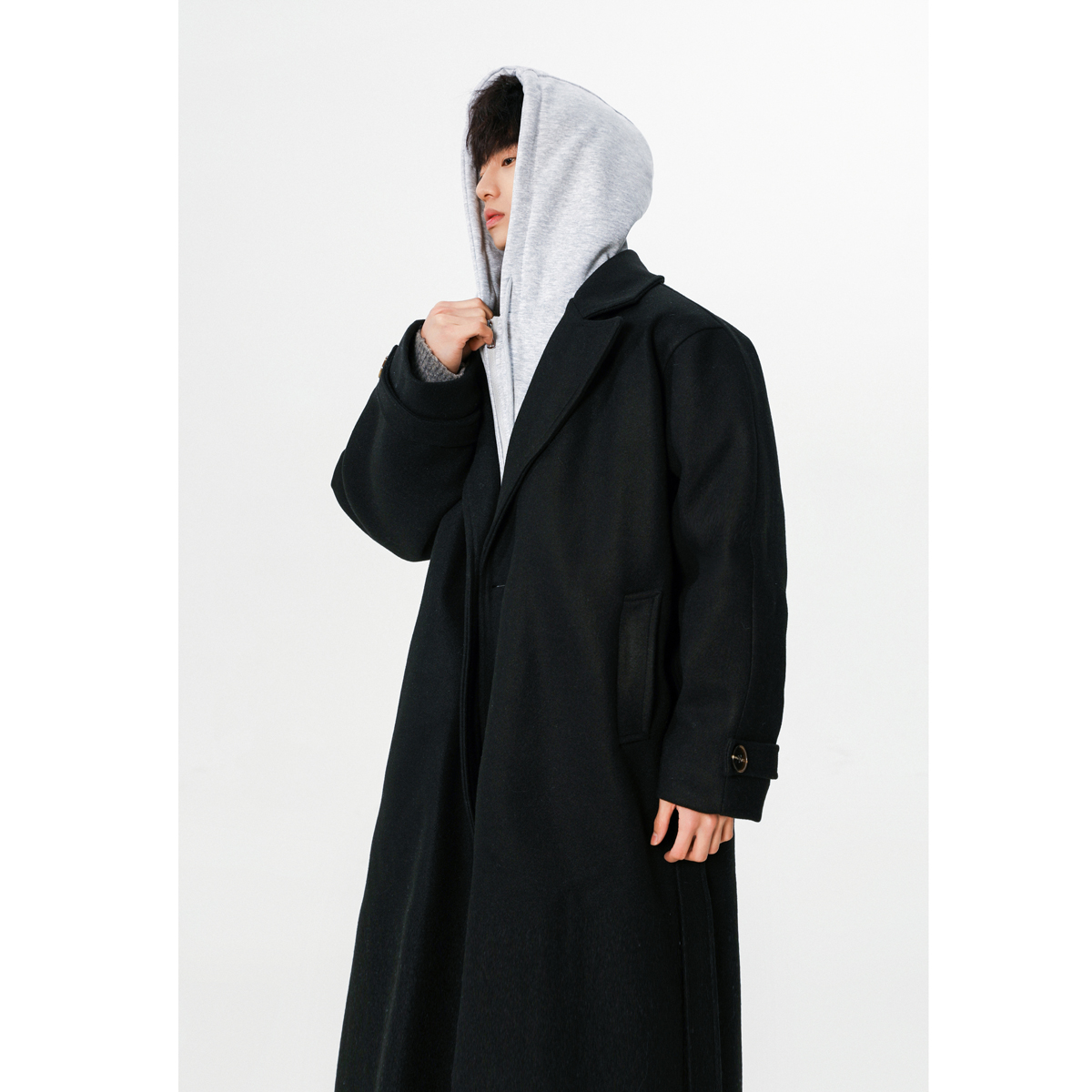 现货1014-FY370-P138~秋冬新款假两件连帽毛呢中长款大衣，男装毛呢大衣，星座1014