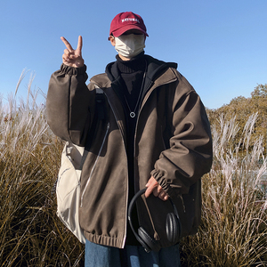 现货1014-MY7709假两件连帽PU皮棉服男冬季2025新款美式复古图片