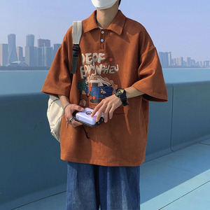 现货已注册版权1014-T87polo衫男夏季宽松字母印花港风短袖男P48图片