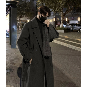 现货1014-FY605-P128冬季新款韩版男士过膝毛呢大衣休闲呢料外套图片