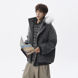 1014-FY929-P138~座山雕毛领连帽休闲毛呢拼接秋冬棉服外套，男装棉衣，星座1014