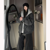 现货大货1014-FY823-P138美式假两件可拆卸连帽毛呢短款夹棉外套，女装短外套，星座1014