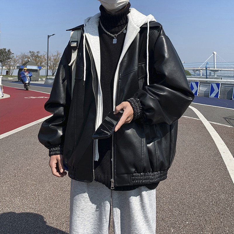 1014-PY985-P148假两件皮衣外套男2025年新款机车服pu皮夹棉棉衣,男装皮衣,星座1014