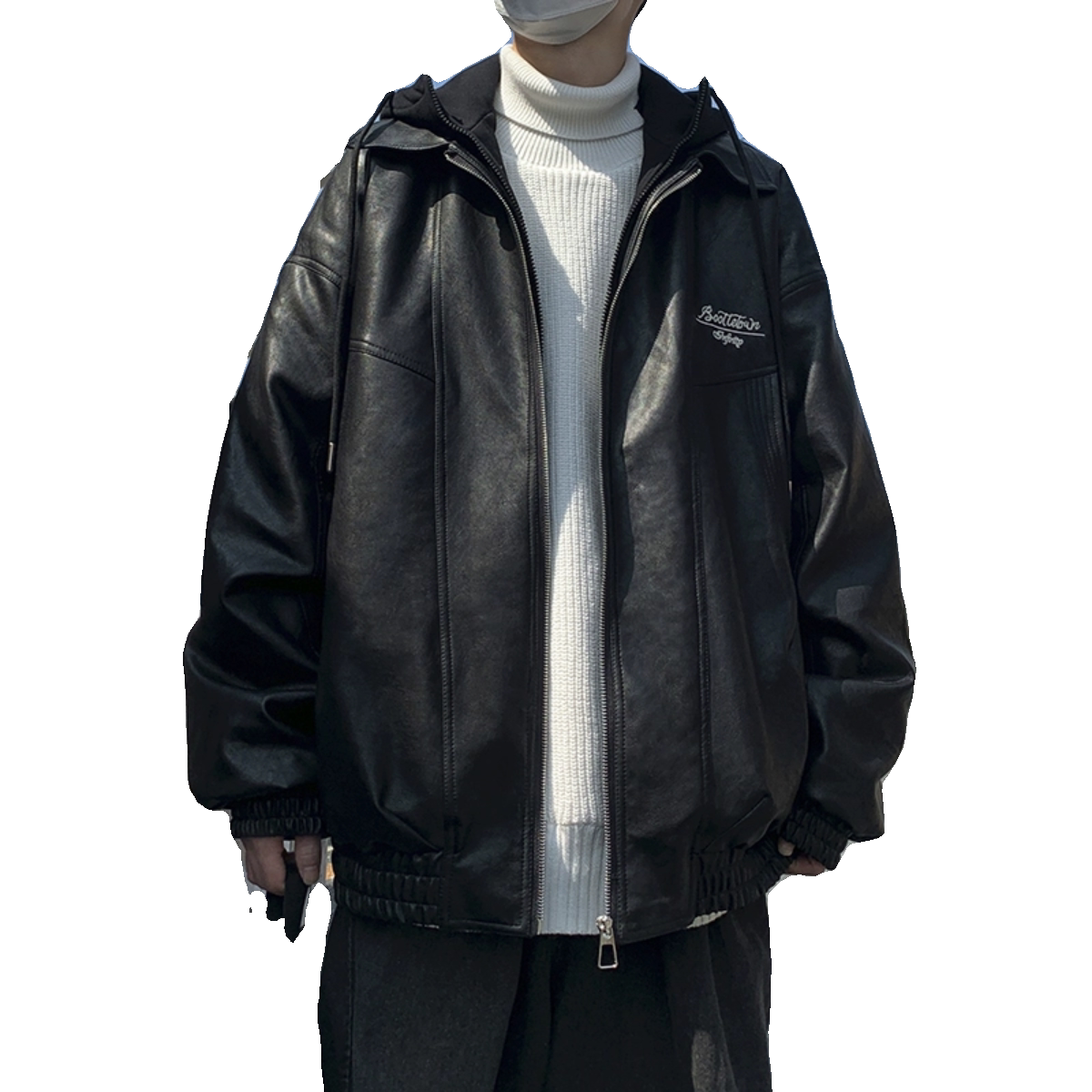 现货1014-PY987棉服男款冬季假两件连帽皮衣外套男士pu皮棉衣,男装皮衣,星座1014