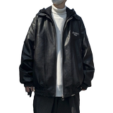 现货1014-PY987棉服男款冬季假两件连帽皮衣外套男士pu皮棉衣，男装皮衣，星座1014