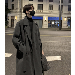 现货1014-FY605-P128冬季新款韩版男士过膝毛呢大衣休闲呢料外套图片