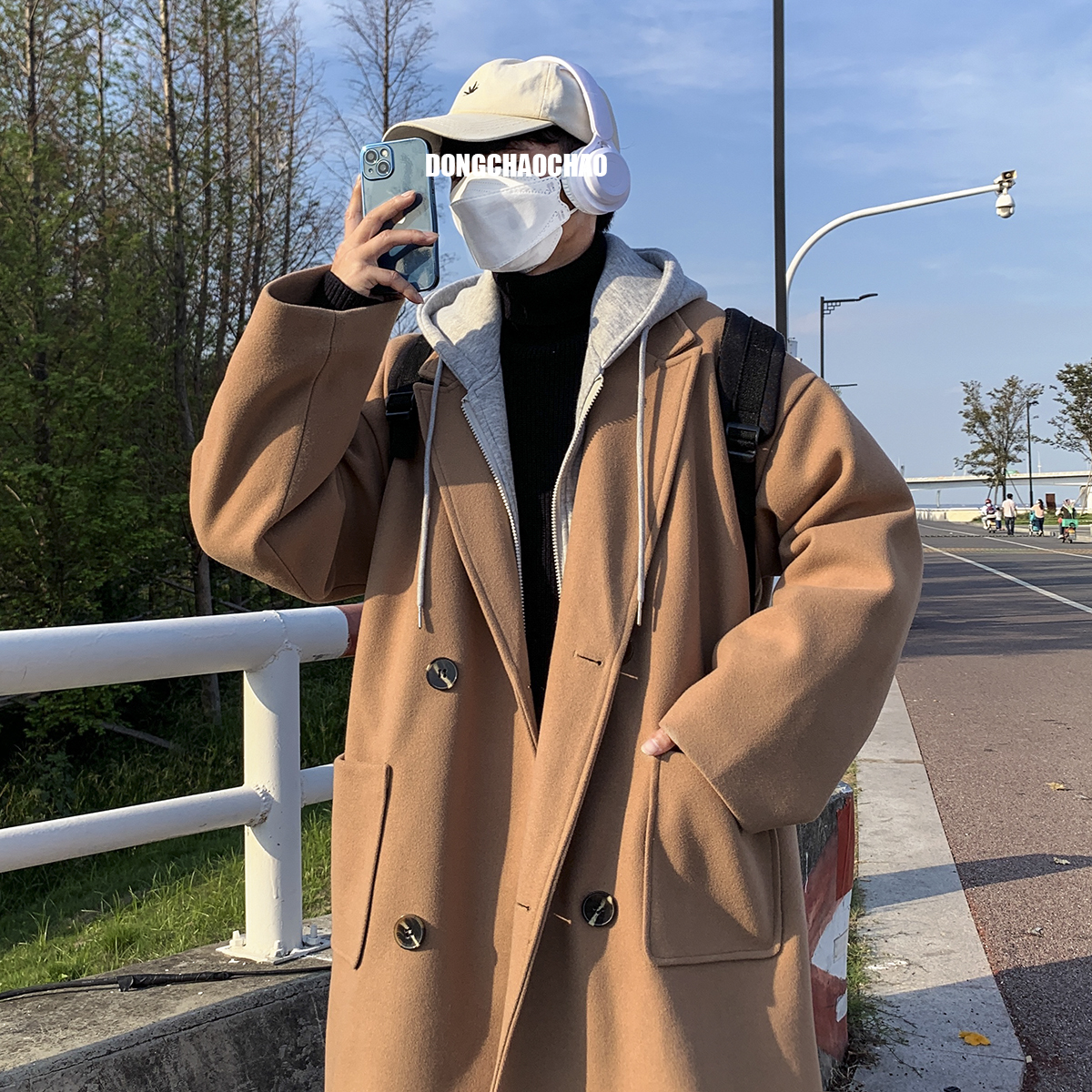 1014-FY618-P138假两件毛呢连帽大衣外套男冬季新款加棉加厚外套，女装短外套，星座1014