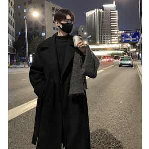 现货1014-FY605-P128冬季新款韩版男士过膝毛呢大衣休闲呢料外套图片