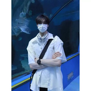 现货1014-CS779解构冰丝短袖衬衫男夏季痞帅高级感假两件衬衣图片