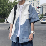 wassuphappy盐系男友风短袖衬衫男款夏季潮流高级感撞色工装外套，男装衬衫，星座1014
