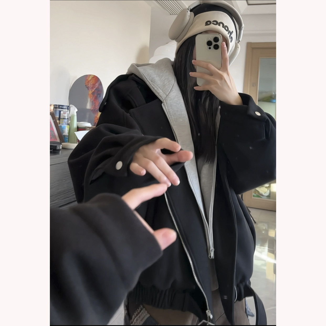 现货大货1014-FY823-P138美式假两件可拆卸连帽毛呢短款夹棉外套，女装短外套，星座1014