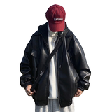 1014-PY985-P148假两件皮衣外套男2025年新款机车服pu皮夹棉棉衣，男装皮衣，星座1014