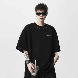 爆款现货1014-T408~彩虹刺绣t恤男款夏季阳光干净男生穿搭短袖