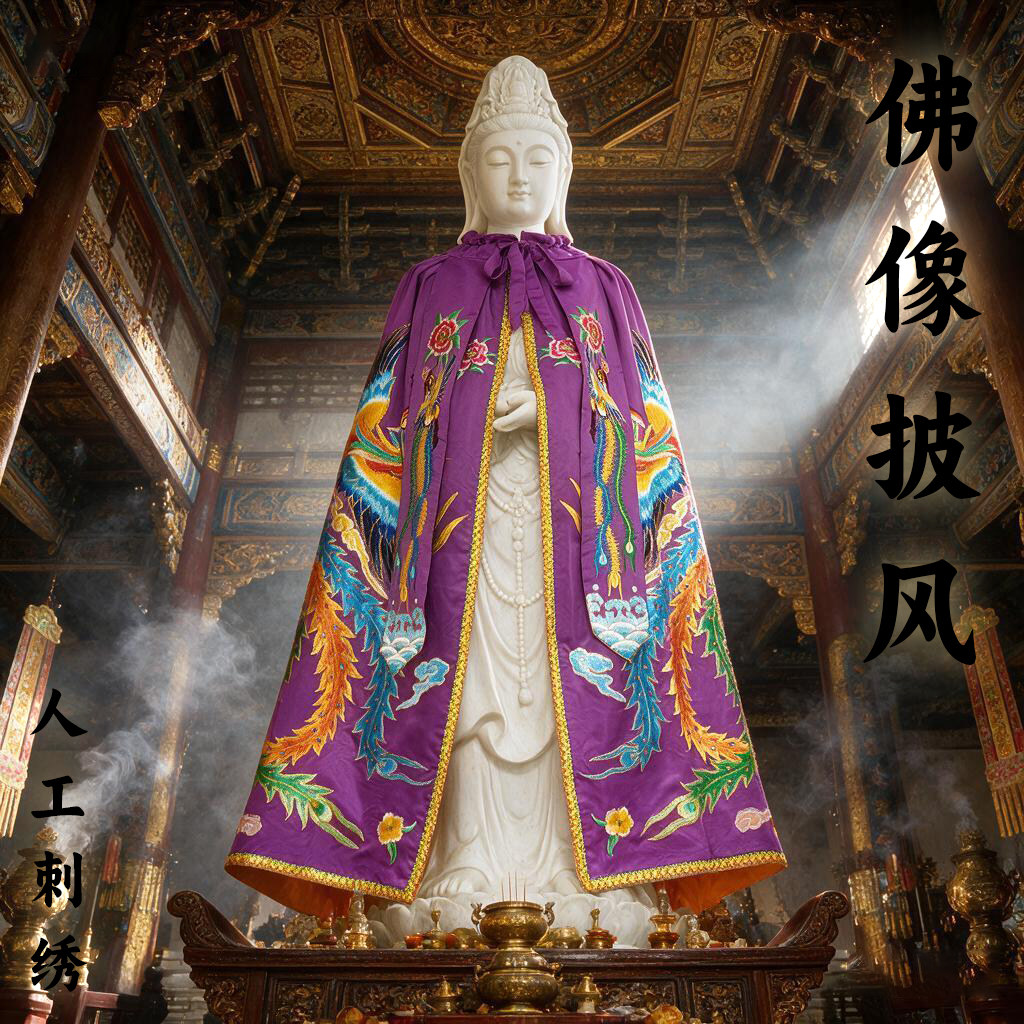 高档佛像披风刺绣龙纹寺庙用品佛家通用斗篷披肩手工刺绣神像装饰
