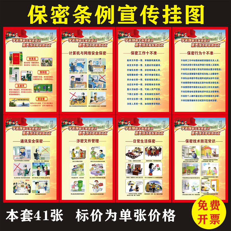 机关单位防水展板警示画保密写真
