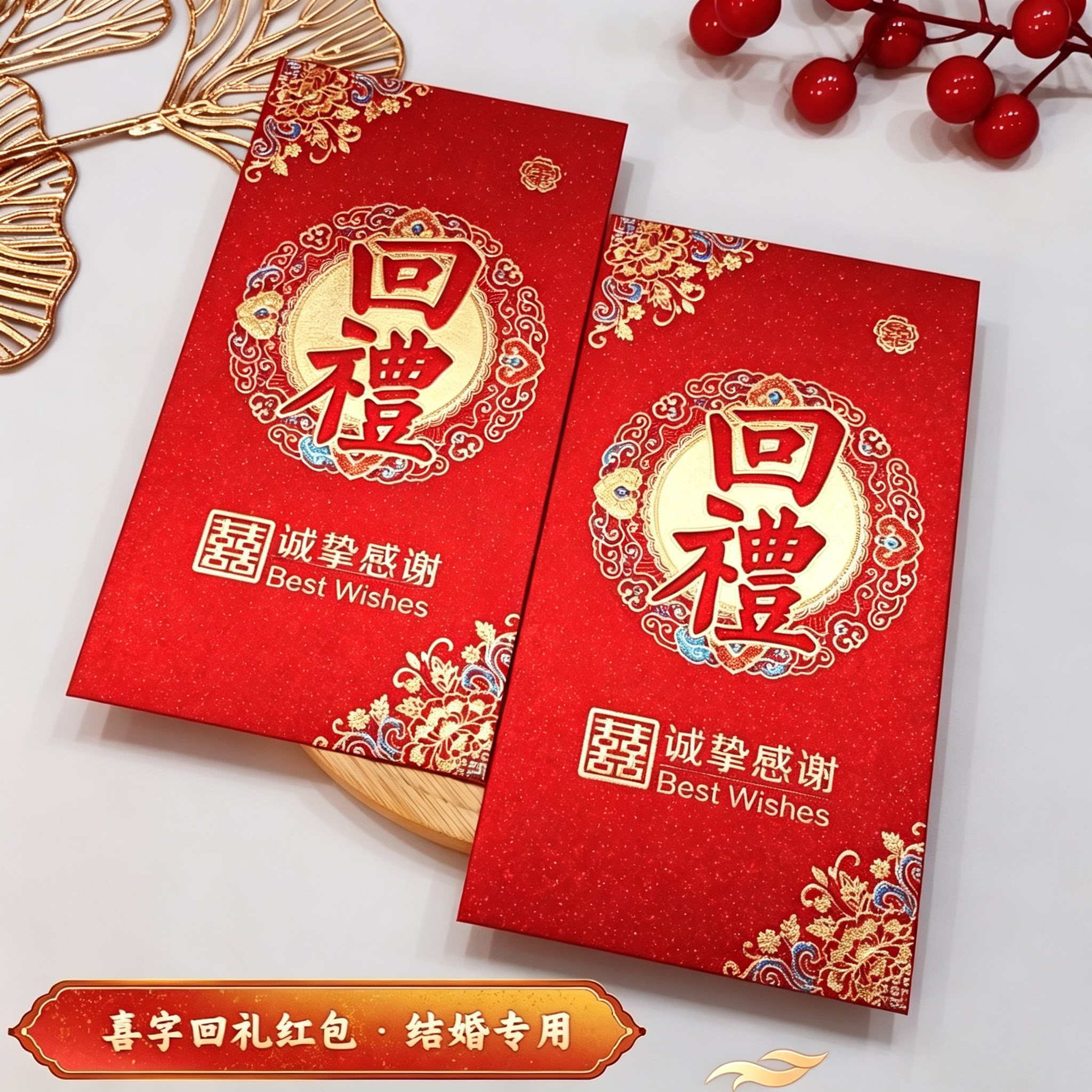 喜字回礼红包结婚专用加厚硬壳磨砂烫金千元利是封婚礼宾客答谢用图片