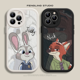 尼克朱迪情侣兔子iPhone16promax苹果14小米15华为p70新款 nova13适用opporeno12红米vivos19一加小羊皮手机壳