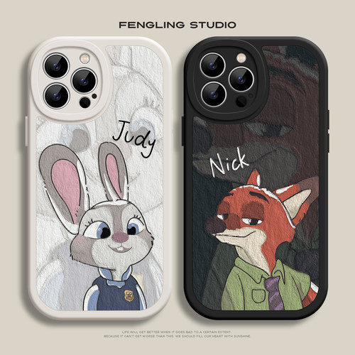 尼克朱迪情侣兔子iPhone17promax苹果14小米15华为p70新款nova15适用opporeno13红米vivos19一加小羊皮手机壳
