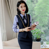 空姐制服酒店美容师工作服职业套装 秋冬 航空马甲套裙三件套女长袖