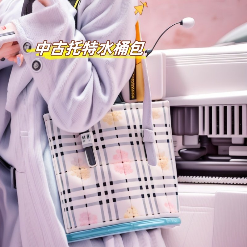 水桶包复古单肩手提包战马托特包大容量女士款格纹女款单肩腋下包